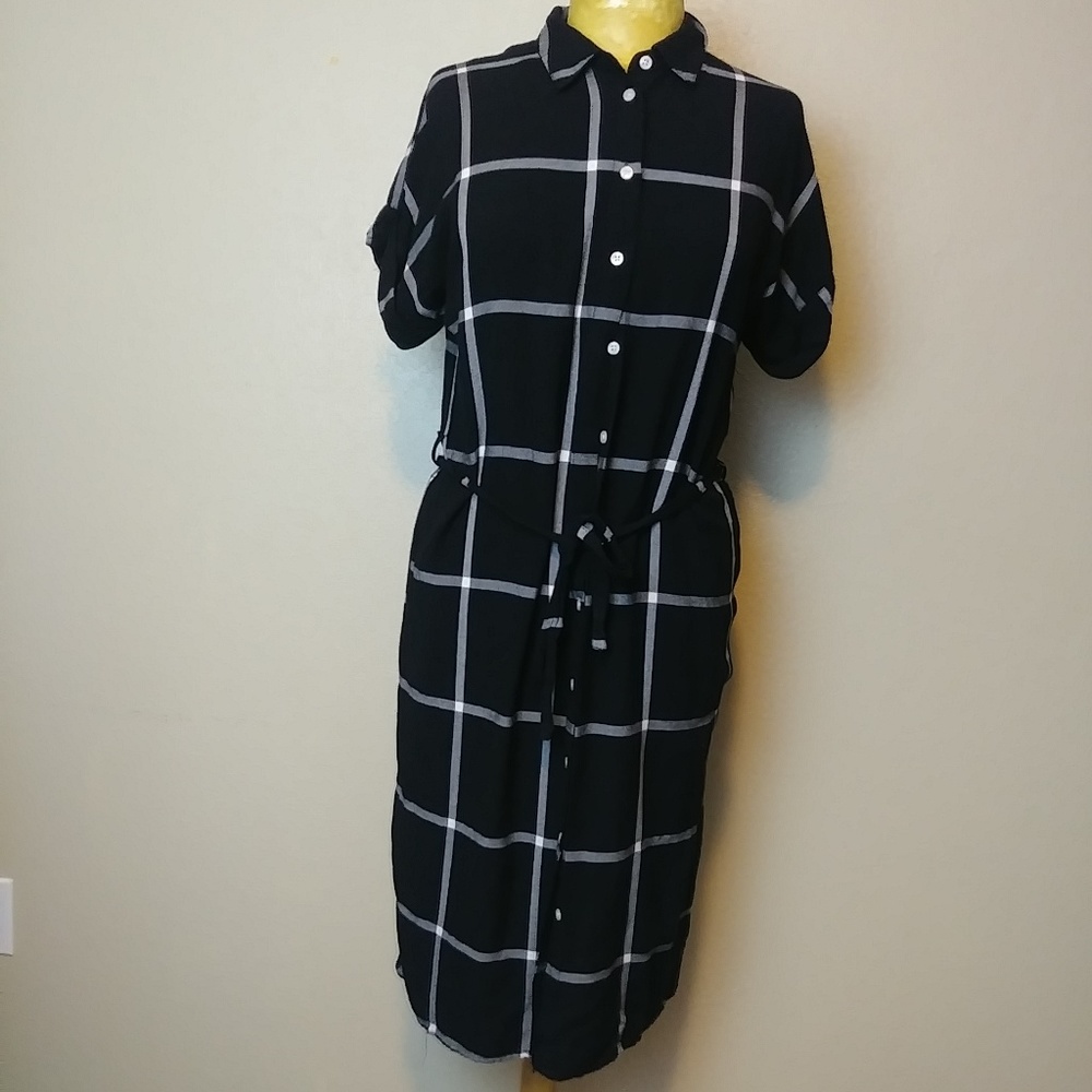 Primark Pin Striped Black Button Down Dress